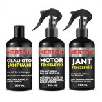 Mertox Araç Araba Otomobil Oto Temizlik Seti Ürünleri Cilalı Oto Şampuanı+Motor+Jant Temizleyici 3X500ml Malzemeleri