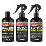 Mertox Araç Araba Otomobil Oto Temizlik Seti Ürünleri Cilalı Oto Şampuanı+Motor+Lastik Parlatıcı 3X500ml Malzemeleri