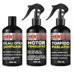Mertox Araç Araba Otomobil Oto Temizlik Seti Ürünleri Cilalı Oto Şampuanı+Motor+Torpido Parlatıcı 3X500ml Malzemeleri