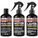 Mertox Otomobil Araç Araba Oto Temizlik Seti Ürünleri Oto Şampuanı+Motor+Lastik Parlatıcı 3X500ML Malzemeleri