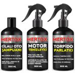 Mertox Otomobil Araç Araba Oto Temizlik Seti Ürünleri Oto Şampuanı+Motor+Torpido Parlatıcı 3X500ML Malzemeleri