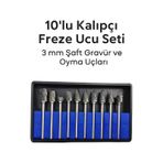 Merttools 10 Lu Kalıpçı Freze Ucu Seti Metal Ahşap Plastik İşleme 3 Mm Şaft Gravür Ve Oyma Ucu