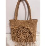 Merut Style El Örgüsü Kağıt Ip Hasır Gül Detaylı Astarlı Günlük ve Plaj Kadın Omuz Çantası - 40X35