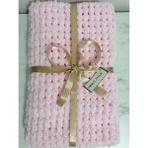 Merut Style El Örgüsü Puffy Toz Pembe Burgu Desen Bebek ve Tv Battaniyesi - 90 x 90 cm