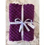 Merut Style El Örgüsü Pufy Mor Hasır Desenli Bebek Battaniyesi - 90x90 cm