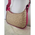 Merut Style Hasır Baskılı Makaralı Toka Detaylı Kadın El ve Omuz Baget Çanta - 12x23 - 01P-Pembe