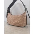 Merut Style Hasır Baskılı Makaralı Toka Detaylı Kadın El ve Omuz Baget Çanta - 12x23 - --Siyah