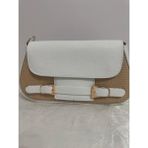 Merut Style Hasır Desen Toka Detaylı Deri Kapak Kadın El ve Omuz Çantası - 15x25 - 001-Beyaz