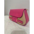 Merut Style Hasır Desen Toka Detaylı Deri Kapak Kadın El ve Omuz Çantası - 15x25 - 01P-Pembe