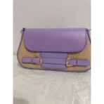 Merut Style Hasır Desen Toka Detaylı Deri Kapak Kadın El ve Omuz Çantası - 15x25 - 7134P - Lila