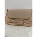 Merut Style Hasır Desen Toka Detaylı Deri Kapak Kadın El ve Omuz Çantası - 15x25 - Bej