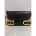 Merut Style Hasır Desen Toka Detaylı Deri Kapak Kadın El ve Omuz Çantası - 15x25 - --Siyah