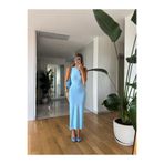 MERVE AKSOY Sindy Sıfır Kol Jarse Elbise - Mavi