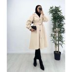 Merve Plume Kadın Kemerli Kruvaze Yaka Kaşe Kaban - 40 - 00467 Taş