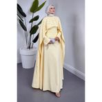 MERVEN AKYÜZ Serenya Pelerini Taşlı Abiye Butter Yellow