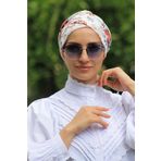 merveninbutiği Desenli Pratik Çapraz Bone Gül Baskı