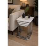 Mervish Decor 4’lü Krom Metal Beyaz Zigon Sehpa & Yan Sehpa Takımı – Modern Dekoratif C Sehpa Seti