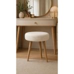 Mervish Decor Ahşap Ayaklı Yuvarlak Puf Tabure Makyaj Masası Önü - Beyaz