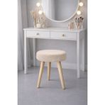 Mervish Decor Ahşap Ayaklı Yuvarlak Puf Tabure Makyaj Masası Önü - Ekru