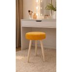 Mervish Decor Ahşap Ayaklı Yuvarlak Puf Tabure Makyaj Masası Önü - Hardal