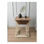 MervishDecor 4’lü Tekerlekli C Zigon Sehpa Krem Metal Çam Desenli