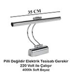 Merwish 35 Cm Elektrikli 4000k Soft Beyaz Enerji Tasarruflu Flüt Led Aplik Banyo Tablo Çalışma Masası Duvar Sanat Eseri Ayna Dekoratif ve Modern Aydınlatma Gümüş (Krom) Renk (Gümüş)