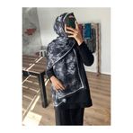 Merwiss Rose Gül-Etnik Desen Siyah Şal