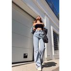Mery Power Likralı Kadın Açık Mavi Kar Yıkama Yüksek Bel Salaş Paça Denim Kot Pantolon LVK-001040A - 26