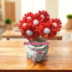 Merz Design Decor Dekoratif Beton Saksıda %100 Doğal Soya Wax Papatya Mum Buketi - Kırmızı
