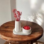 Merz Design Decor Dekoratif Tabak Üzerinde Beton Vazo (Çiçekler Dahildir) Mini Saksıda Soya Wax Papatya Mum Seti - 1 Adet