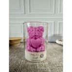 Merz Design Decor Kalpli Ayıcık Teddy Bear Candle %100 Doğal Vegan Soya Wax Kapaklı Kavanoz Mum - Pembe