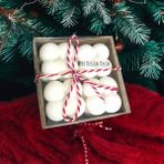Merz Design Decor Kraft Kutuda Yılbaşı Yeni Yıl Noel Için 4 Lü Mini Hediyelik Bubble %100 Doğal Soya Wax Mum Set - Beyaz