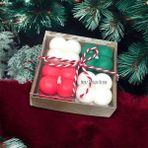 Merz Design Decor Kraft Kutuda Yılbaşı Yeni Yıl Noel Için 4 Lü Mini Hediyelik Bubble %100 Doğal Soya Wax Mum Set - Çok Renkli