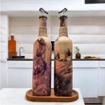 Mes Reves Design Lila Kadın Desenli 750 ml Zeytinyağı Sıvıyağ Şişesi Yağdanlık Yağlık Sirkelik Sosluk 2'li Set - Eflatun