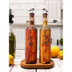 Mes Reves Design Özel Tasarım Kadın Figürlü Ahşap Stantlı 2'li 750 ml Zeytinyağı Sıvıyağ Şişesi Yağdanlık Yağlık - Siyah