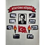 Meşaleli Resimli Atatürk Köşesi Keçe / Atatürk Panosu - Montajlı