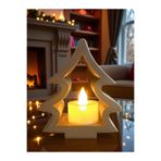 Mescolare Çam Ağacı Tealight Mumluk | Yılbaşı Dekorasyonu | Rustik Işıklı Masa Üstü Süsü | Pilli Led Mum ile
