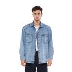 Mesfeno Erkek Gömlek Ceket, Oversize Kesim Kalın Kumaş, 2 Cep Detaylı,%100 Pamuk, Metal Düğmeli Mavi Denim (XL, Mavi)
