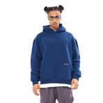 Mesfeno Erkek Oversize İndigo Mavi Şardonlu 3 İplik Kapüşonlu Sweatshirt, Kanguru Cepli İçi Yumuşak Tüylü (İndigo Mavi, XL)