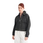 Mesfeno Kadın Kaşe Geniş Yaka Crop Ceket (M, Siyah)