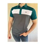 Mesh %100 Pamuk Erkek Polo Yaka Antrasit T-shirt, Renkli Çizgili Yaka Kısa Kollu Parçalı Nakışlı Model