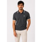 Mesh %100 Pamuk Erkek Polo Yaka Füme T-shirt, Renkli Çizgili Kısa Kollu Parçalı Model, Dağ Logolu Tasarım