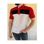 Mesh %100 Pamuk Erkek Polo Yaka Gri T-shirt, Renkli Çizgili Yaka Kısa Kollu Yazlık Parçalı Model