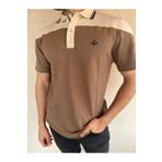 Mesh %100 Pamuk Erkek Polo Yaka T-shirt, Renkli Çizgili Kısa Kollu Parçalı Model, Dağ Logolu Tasarım