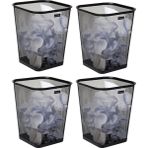 Mesh Çöp Kovası, Atık Kağıt Sepeti, Kare, Ofis, Metal Örgü, 9.8 "u x 9.8" G x 12.25" H, 4'lü Set, Siyah