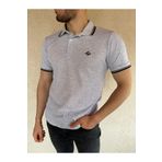 Mesh Erkek Polo Yaka Gri T-shirt – Pamuklu Lacivert Çizgili Kısa Kollu Yazlık Spor Model Nakışlı Tasarım