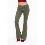 Messy Girls Likralı Düşük Bel Haki Yeşil Flare Bootcut Kot Pantolon Yazlık Kumaş %94 Pamuk
