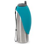 Messy Mutts Paslanmaz Çelik Seyahat Su Şişesi, Silikon Kapaklı Kase, Evcil Hayvan Seyahat Gerekliliği | Kamp, Yürüyüş, Yürüyüş Aksesuarı | 24 oz / 700 ml | Mavi