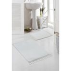 Meta Halı Yıkanabilir Premium Ponpon Saçaklı Kaymaz Taban Post Peluş Banyo Paspası 2'li Takım Bej mt - Beyaz