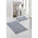 Meta Halı Yıkanabilir Premium Ponpon Saçaklı Kaymaz Taban Post Peluş Banyo Paspası 2'li Takım Bej mt - Gri